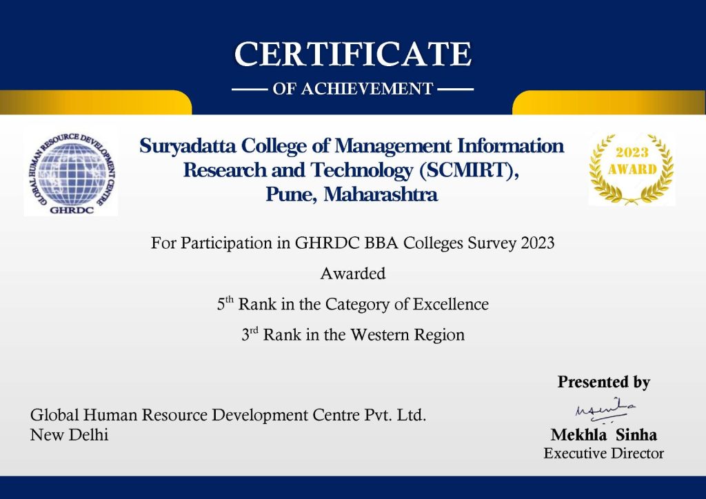 Certificate suryadatta college of Management - SCMIRT